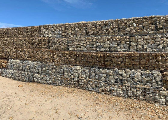 Üçlü Dönüş Altıgen Düğümlü Ağ Kumaşları Gabion sepetleri Kanallar için Doğal Taşla Doldurulmuş